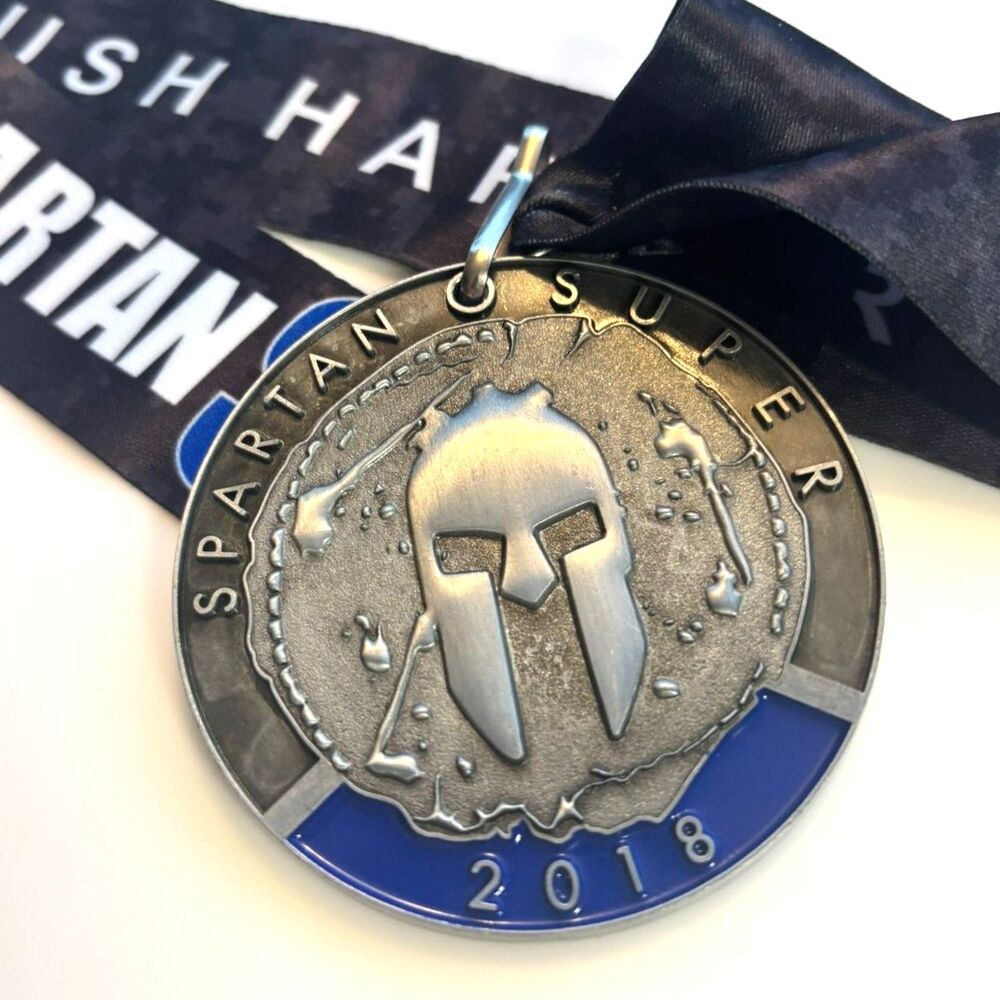 2018 Spartan Super Finisher Medal w/ Original Ribbon OCR Race Medal Blue 10K